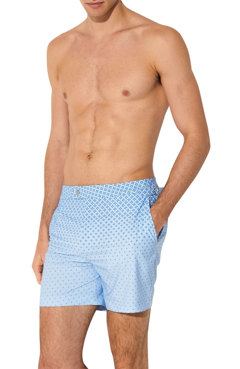 Reiss Darli Gradient Geo Print Side Adjuster Swim Trunks, Alternate, color, Soft Blue