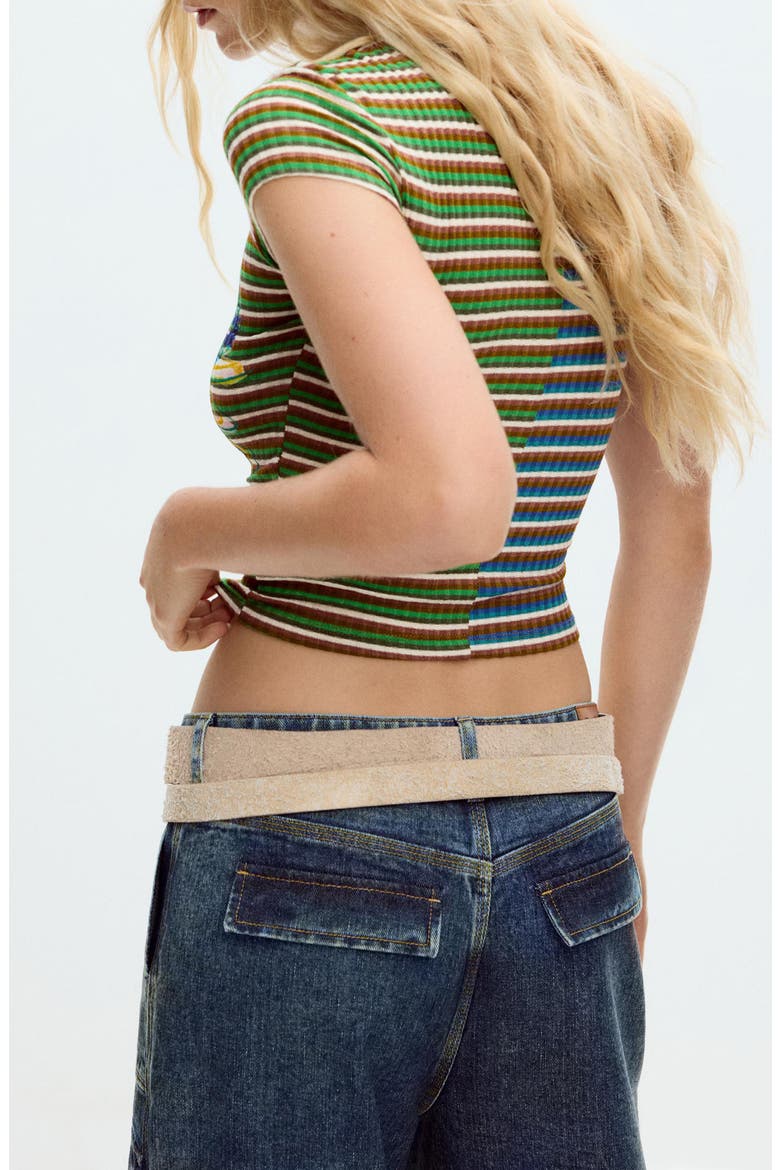 Stripe Flower T-Shirt, Alternate, color, GREEN