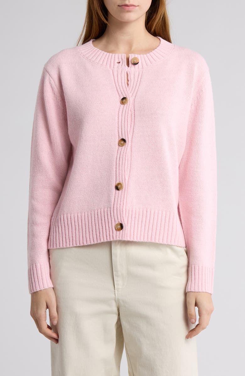 Elodie Crewneck Button Front Cardigan, Main, color, Baby Pink
