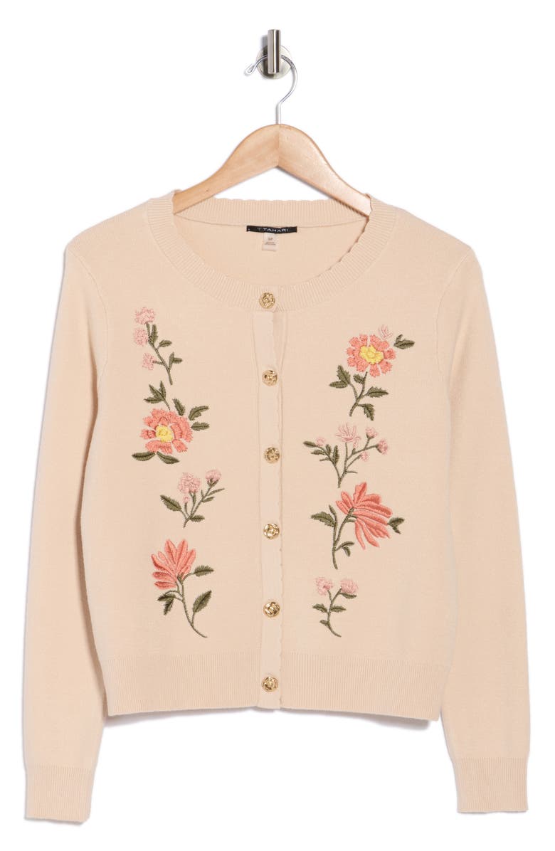 T Tahari Embroidered Cardigan, Main, color, Natural