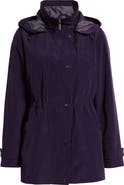 Gallery Cinched Waist Hooded Water Resistant Raincoat
