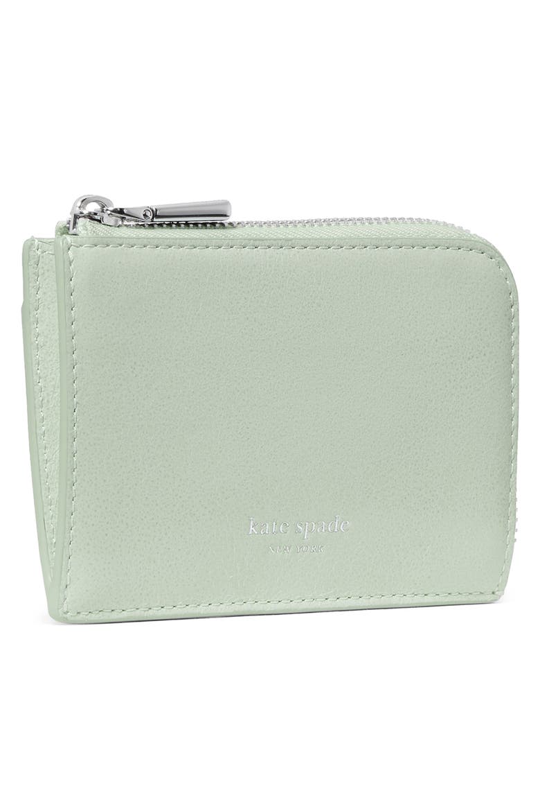 mini glazed leather zip card case, Alternate, color, MINT FROSTING