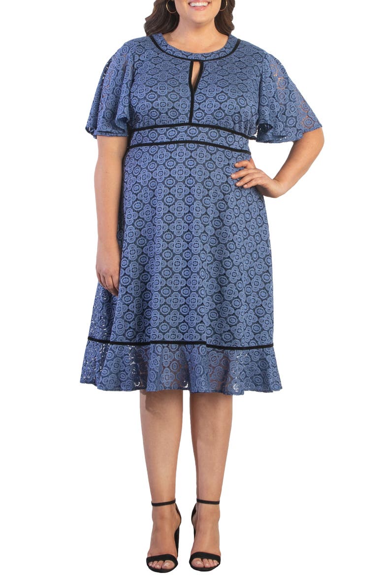 Middleton Ruffle Hem Lace Dress, Main, color, BLUE BELLE