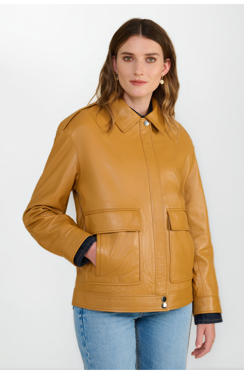 FURNIQ UK LLC Alma Leather Jacket, Alternate, color, Caramel