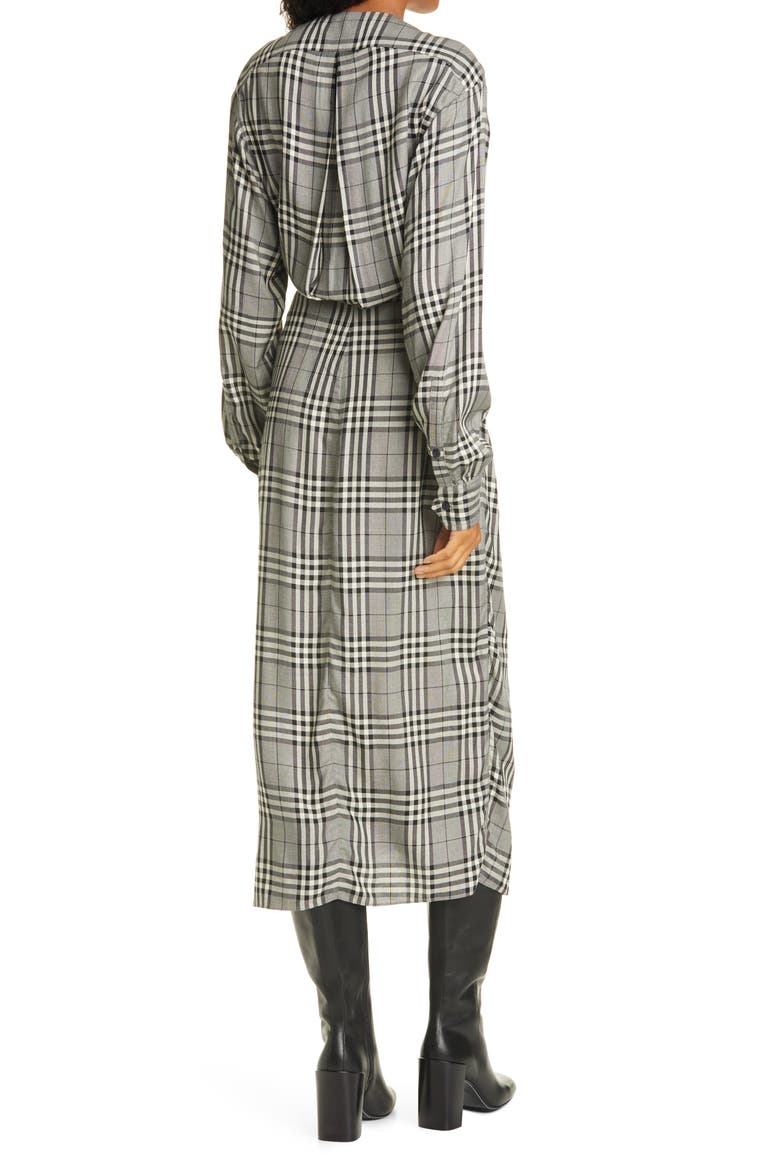 Amber Plaid Front Twist Long Sleeve Midi Dress, Alternate, color, BLACK/ WHITE