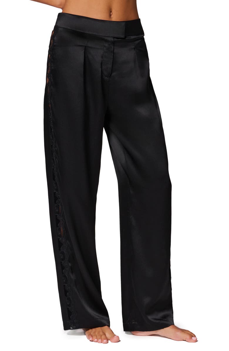 Simone Perele Love Me Lace Trim Silk Blend Pants, Main, color, Black