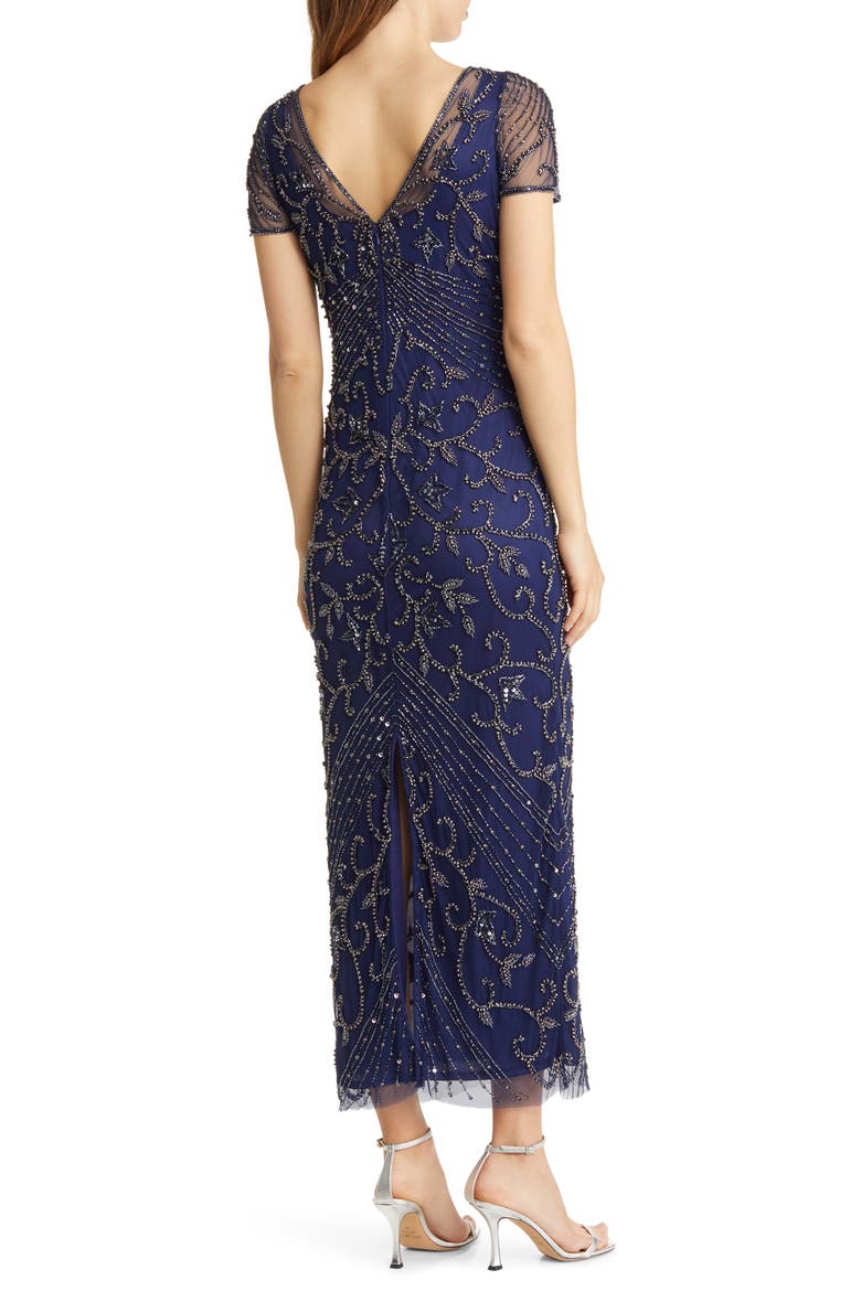 Beaded Mesh Column Gown, Alternate, color, SAPPHIRE 430