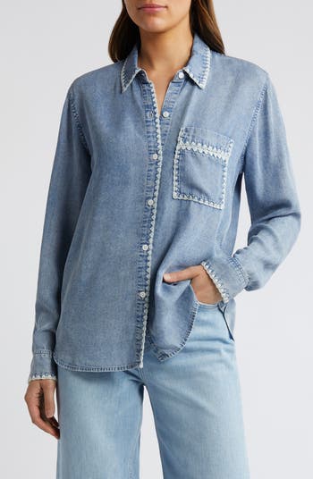 Rails Saya Embroidered Detail Chambray Button-Up Shirt