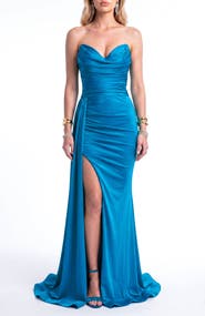 Jessica Angel Ruched Strapless Sweetheart Mermaid Gown With Side Drape