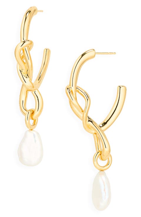 Molten Baroque Pearl Knot Hoop Earrings