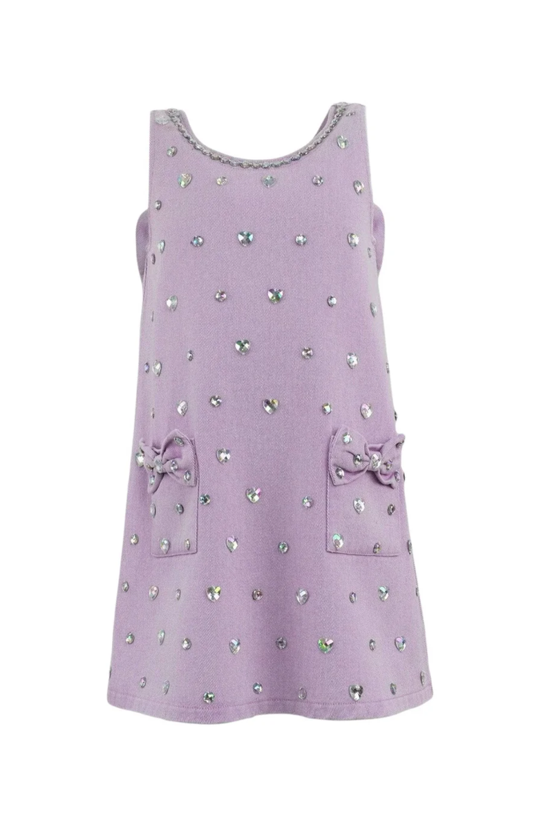 Lola + The Boys Crystal Heart Denim Bow Dress, Main, color, Purple