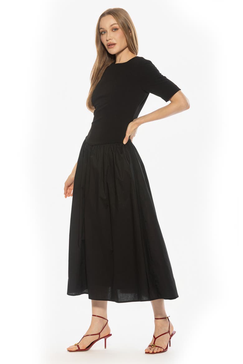 Rowan Crewneck Midi Dress, Alternate, color, BLACK