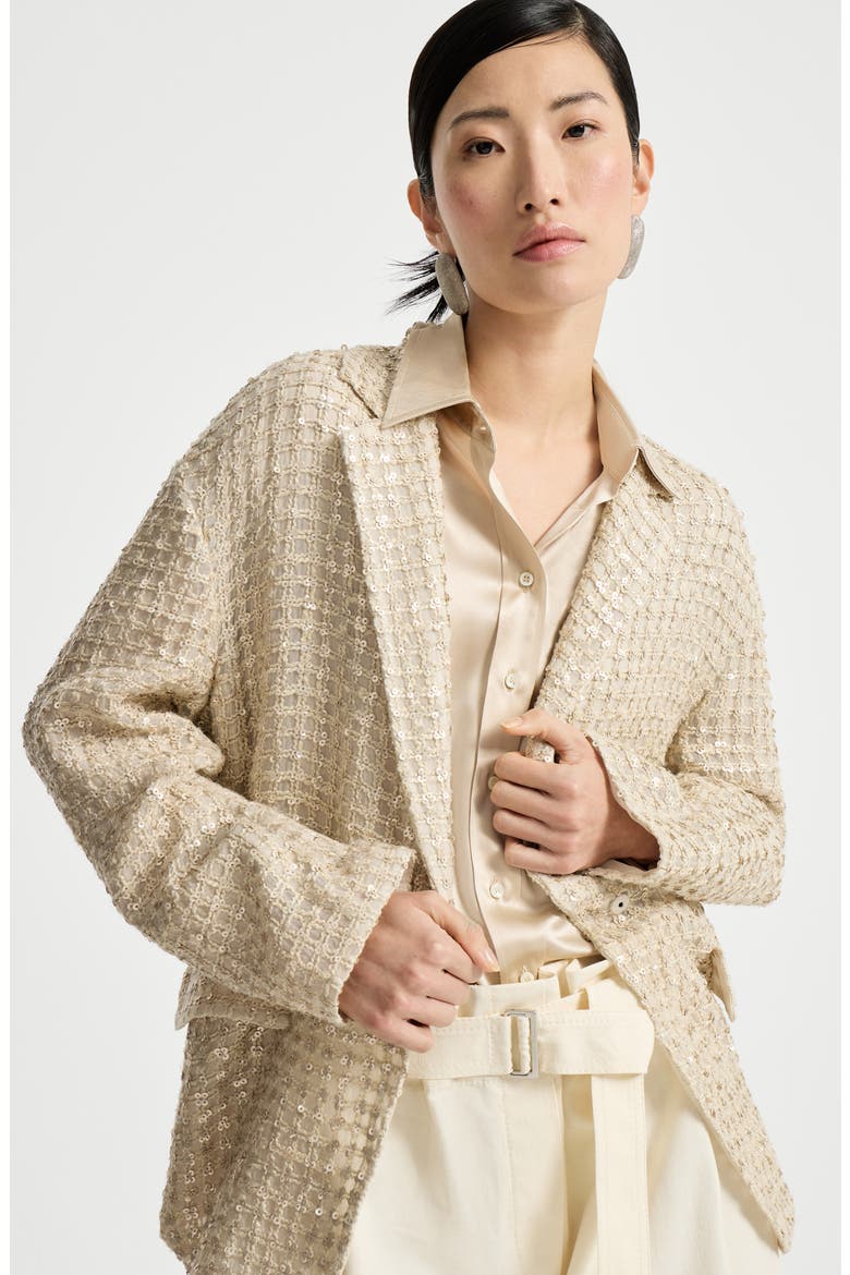Blazer with dazzling net embroidery, Alternate, color, Cream