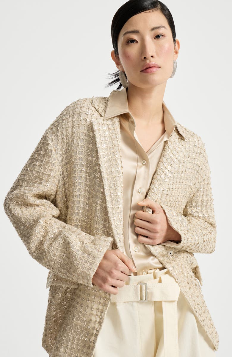 Brunello Cucinelli Blazer with dazzling net embroidery, Alternate, color, Cream