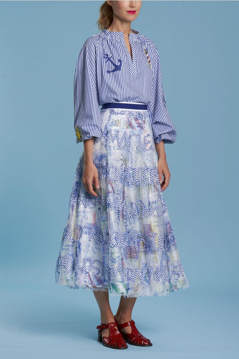 Striped Blouse With Patches, Alternate, color, Blue White