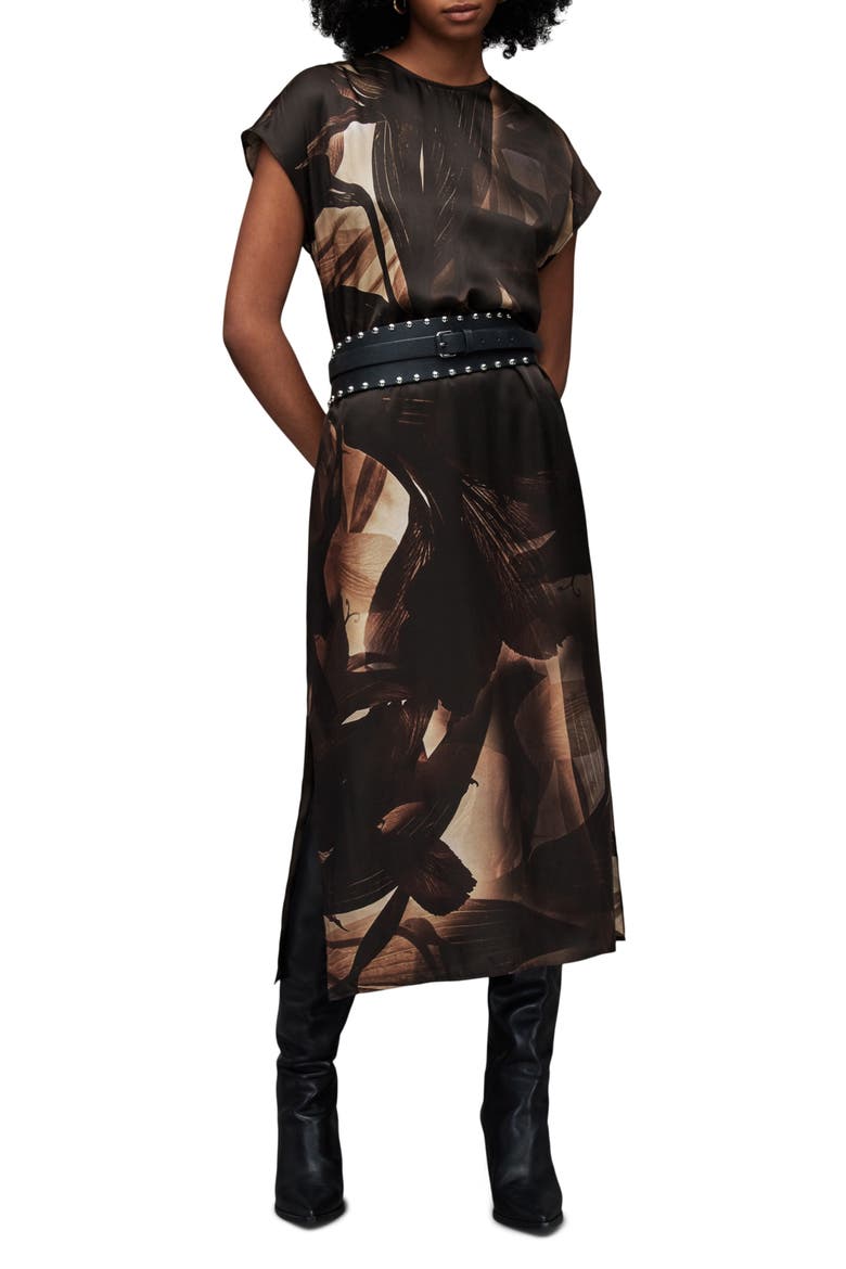 Etta Iris Floral Print Maxi Dress, Main, color, COFFEE BROWN