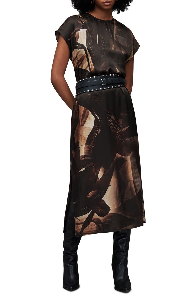 AllSaints Etta Iris Floral Print Maxi Dress, Main, color,