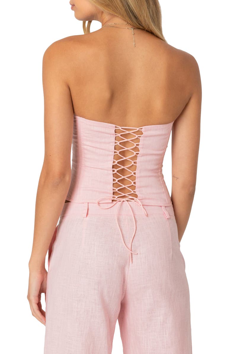 EDIKTED Arya Linen Look Corset Top, Alternate, color, Light-Pink