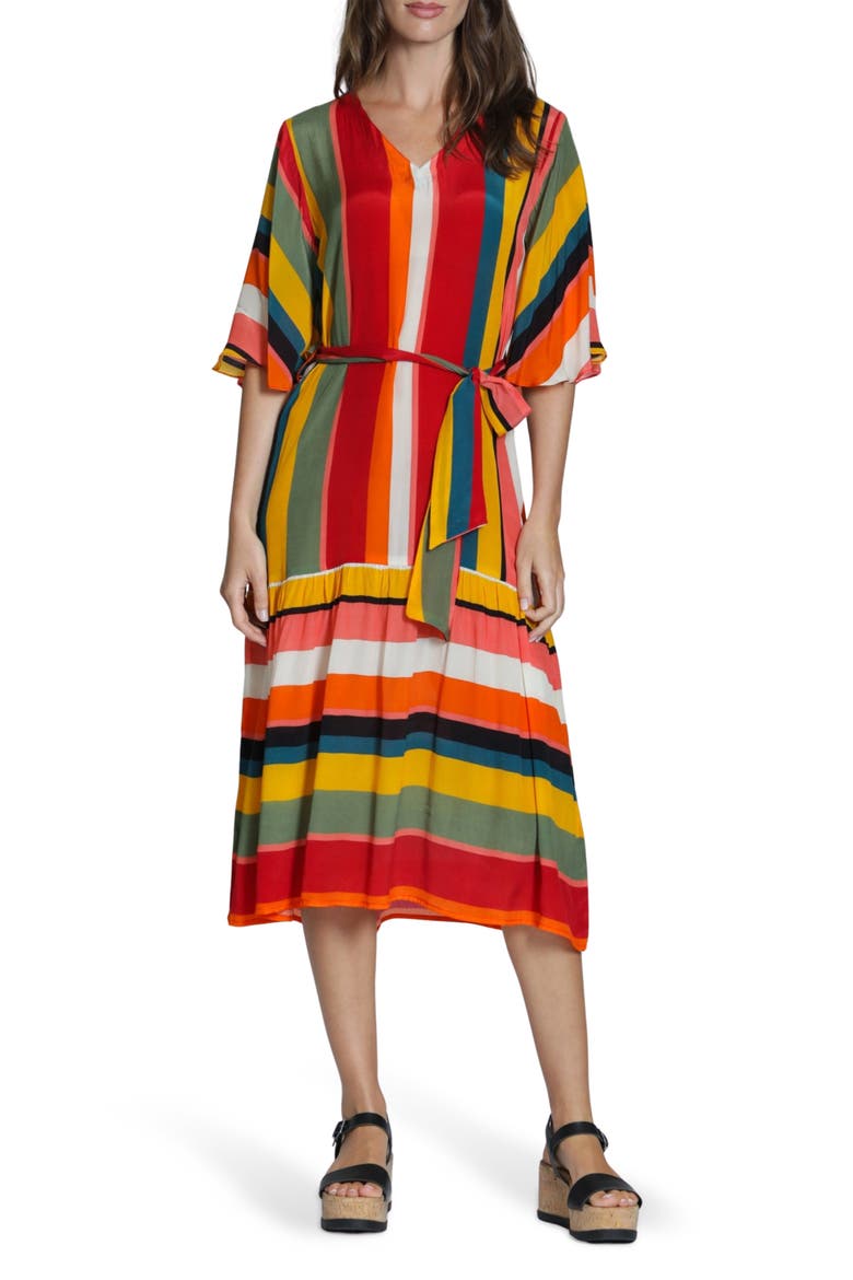 Stripe Belted Dress, Main, color, ORANGE OLIVE MULTI