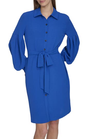 Calvin Klein Long Sleeve Gauze Shirtdress In Capri