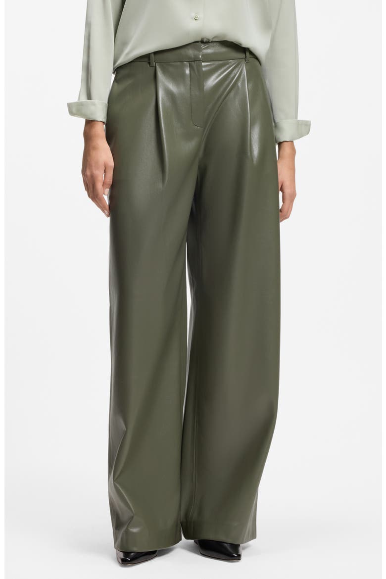 Tiana Pleated Faux Leather Pants, Main, color, TEA LEAF