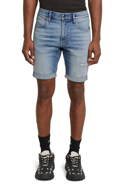 3301 Slim Fit Denim Shorts (Vintage Blue Stream Destroyed)