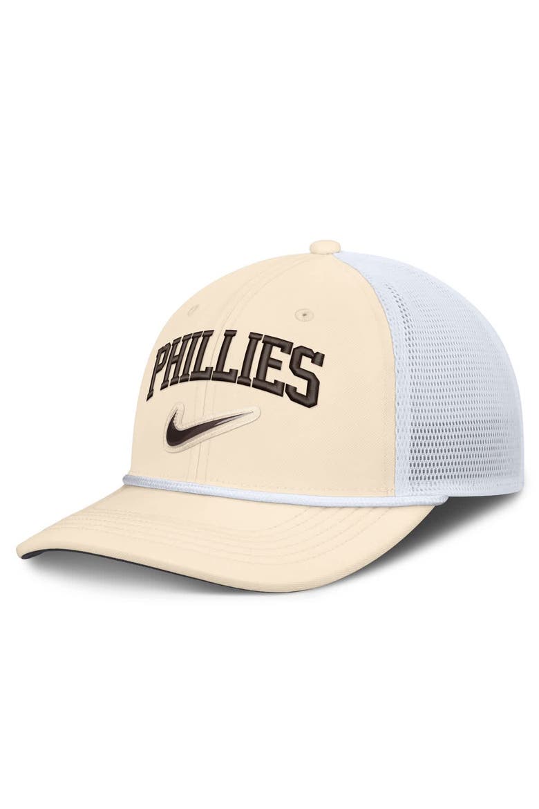 Men's Nike Natural/White Philadelphia Phillies Rise Dri-FIT Trucker Adjustable Hat​, Main, color, Natural
