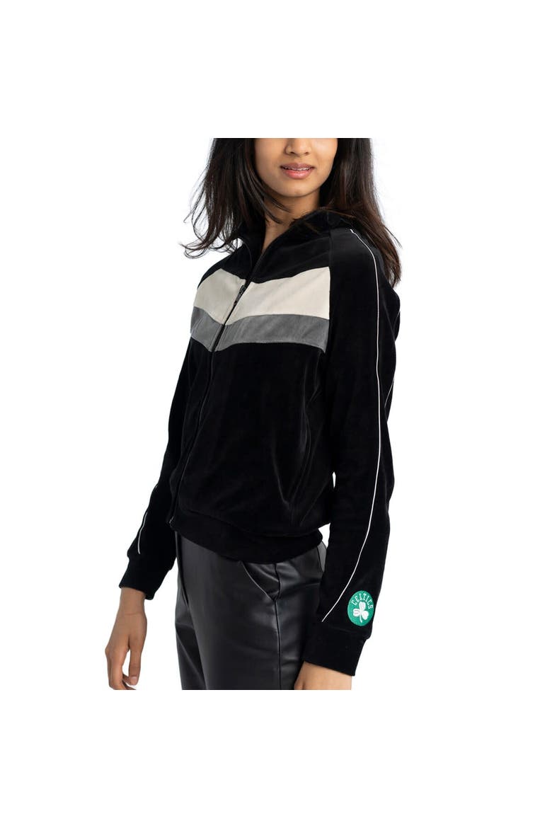 Women's Lusso Black Boston Celtics Nixie Chevron Color-Block Raglan Full-Zip Track Jacket, Alternate, color, Black