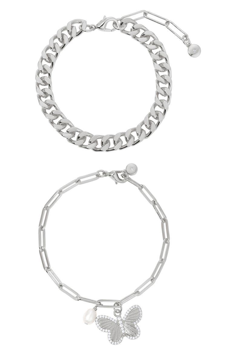 Set of 2 Chain Bracelets, Main, color, SILVER