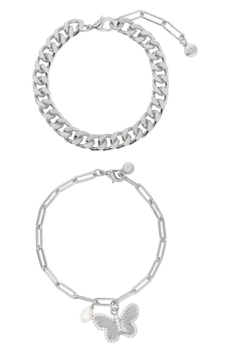 Ettika Set of 2 Chain Bracelets, Main, color, Silver