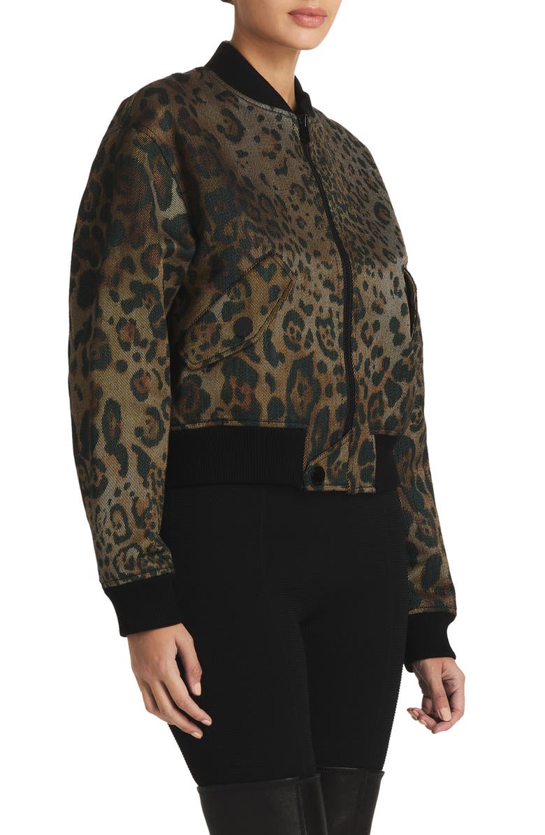 St. John Collection Leopard Print Cotton Blend Twill Bomber Jacket, Alternate, color, 