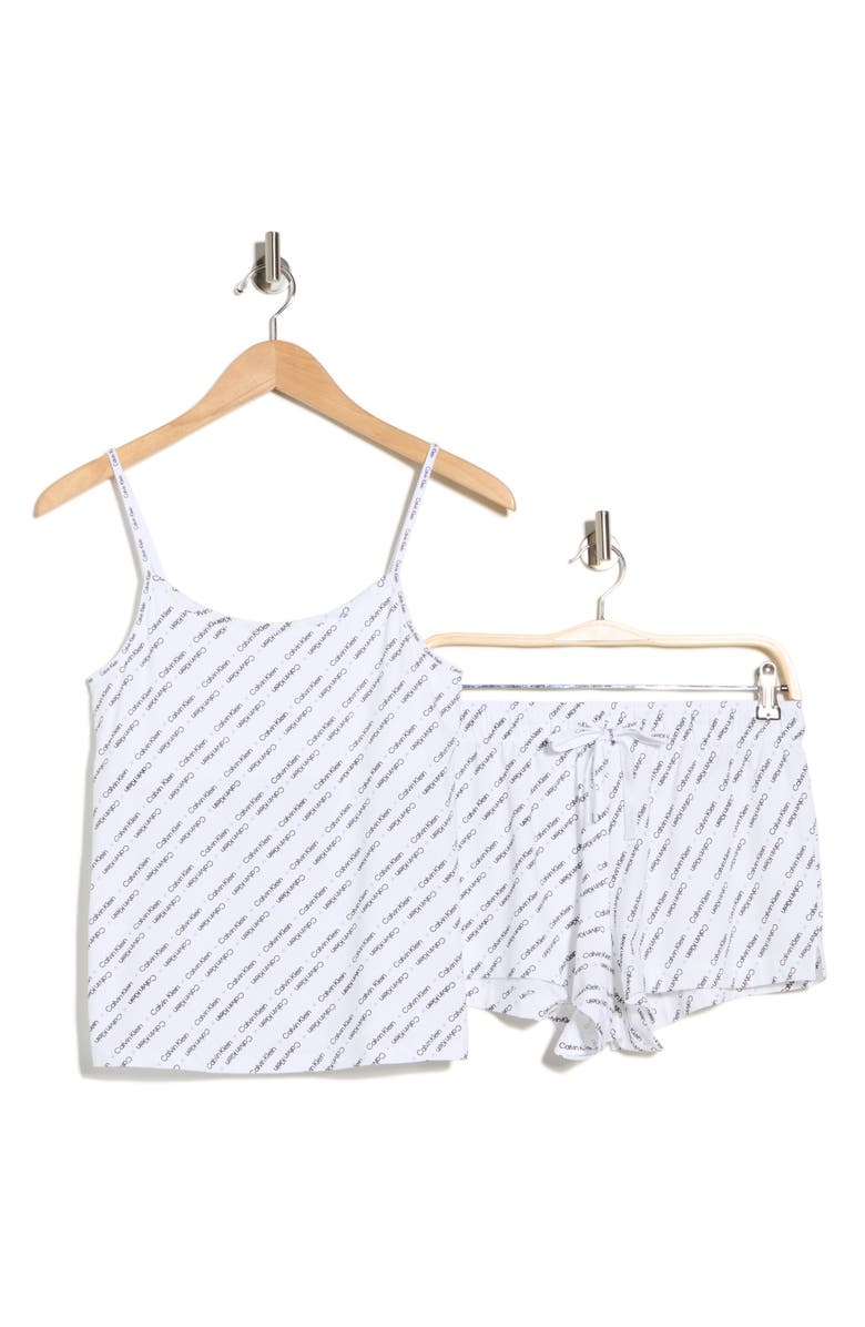 Calvin Klein Stretch Cotton Camisole & Shorts Pajamas, Alternate, color, Diagonal Logo Hearts