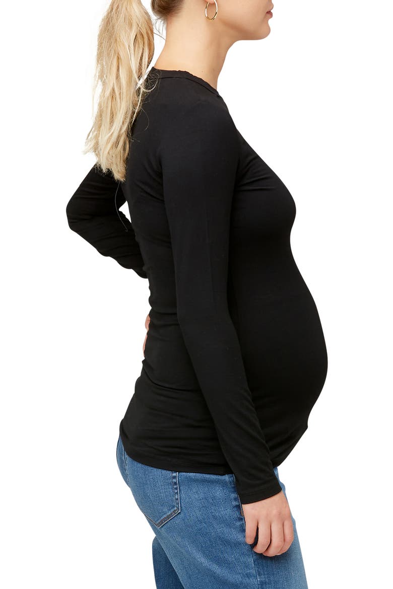 Liv Long Sleeve Sculpting Maternity Crew Neck Tee, Alternate, color, BLACK