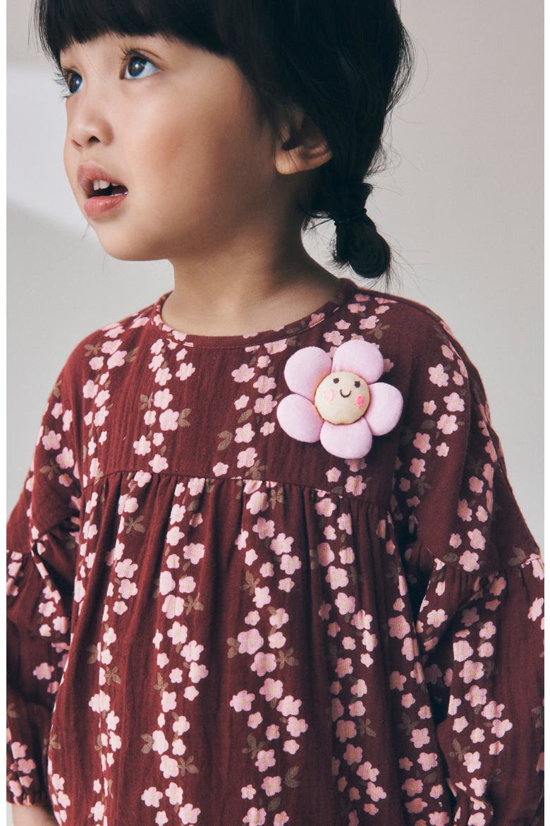 Kids' Floral Cotton Dress, Alternate, color, BROWN