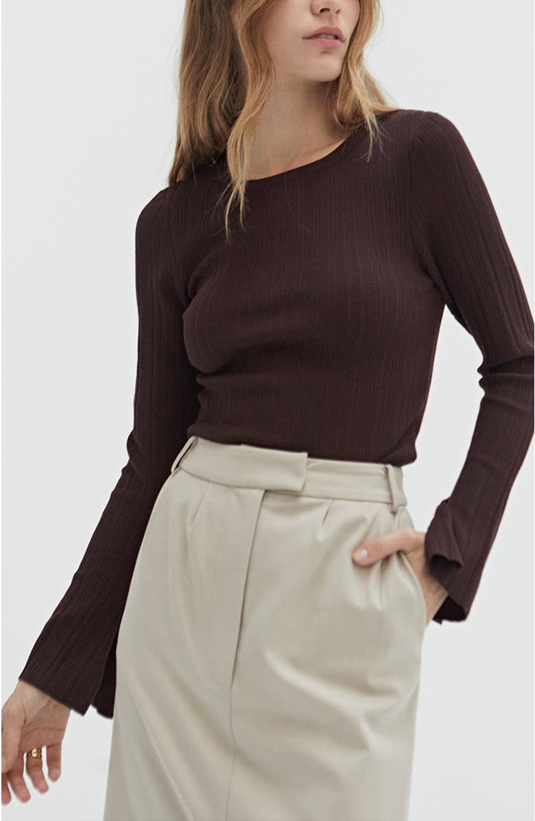 CRESCENT Bell Sleeve Ribbed Knit Top, Main, color, 