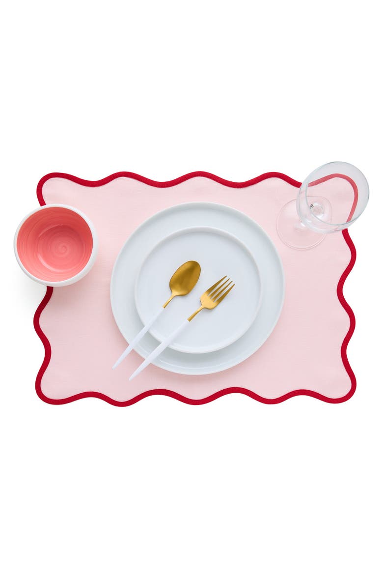 Linen Placemats Set of 4, 14 x 19" - Giselle Scallop Edge, Alternate, color, Red and Pink