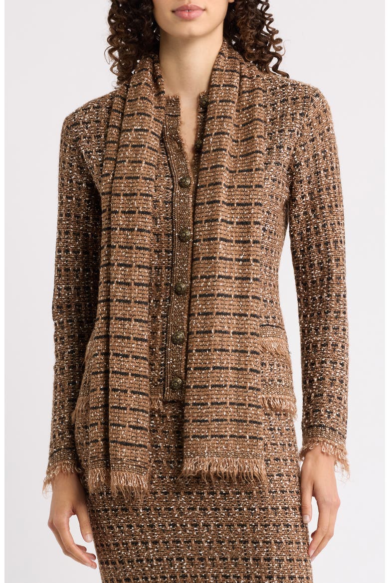 Fay Scarf Detail Cardigan, Alternate, color, TOFFEE/ WHITE