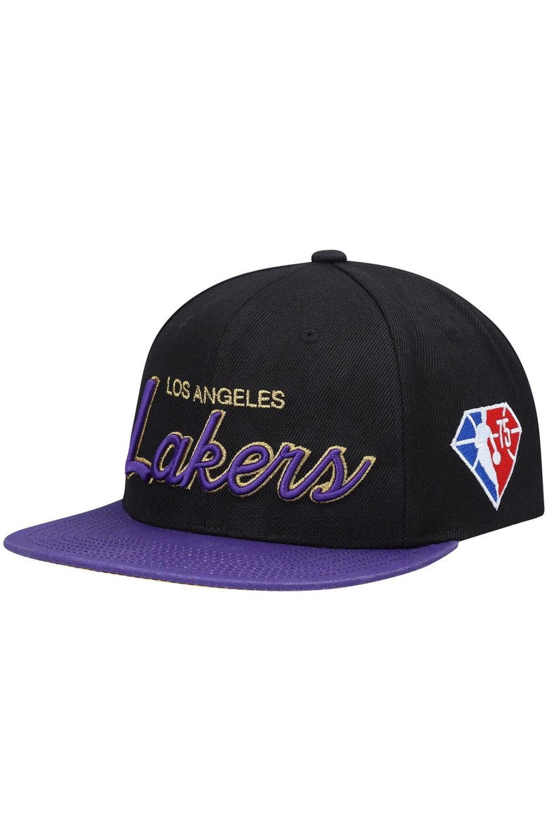 Mitchell & Ness Men's Mitchell & Ness Black Los Angeles Lakers NBA 75th Anniversary Snapback Hat, Main, color, 