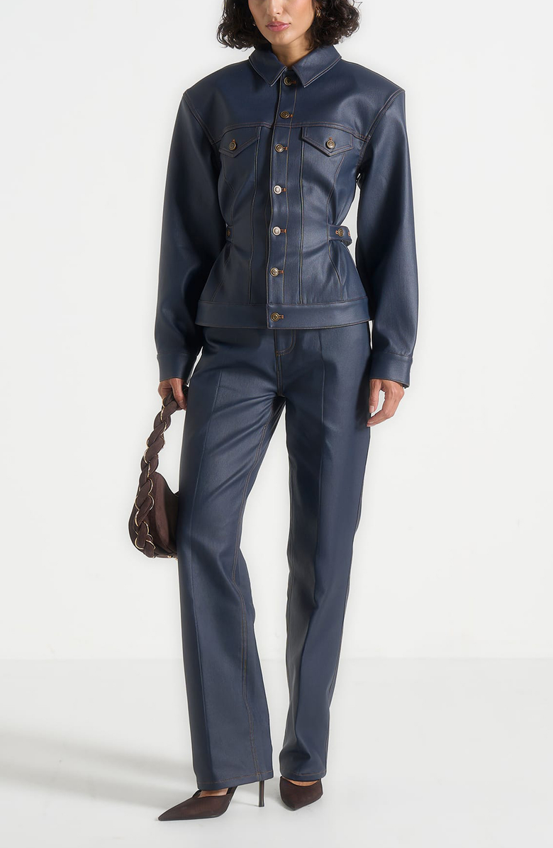 Manière De Voir Karla Wax Effect Cinch Waist Jacket, Alternate, color, Indigo