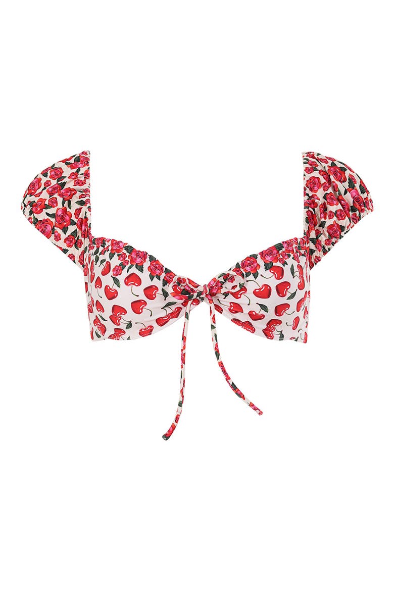 Lupita Cherish Cap Sleeve Bikini Top, Alternate, color, RED