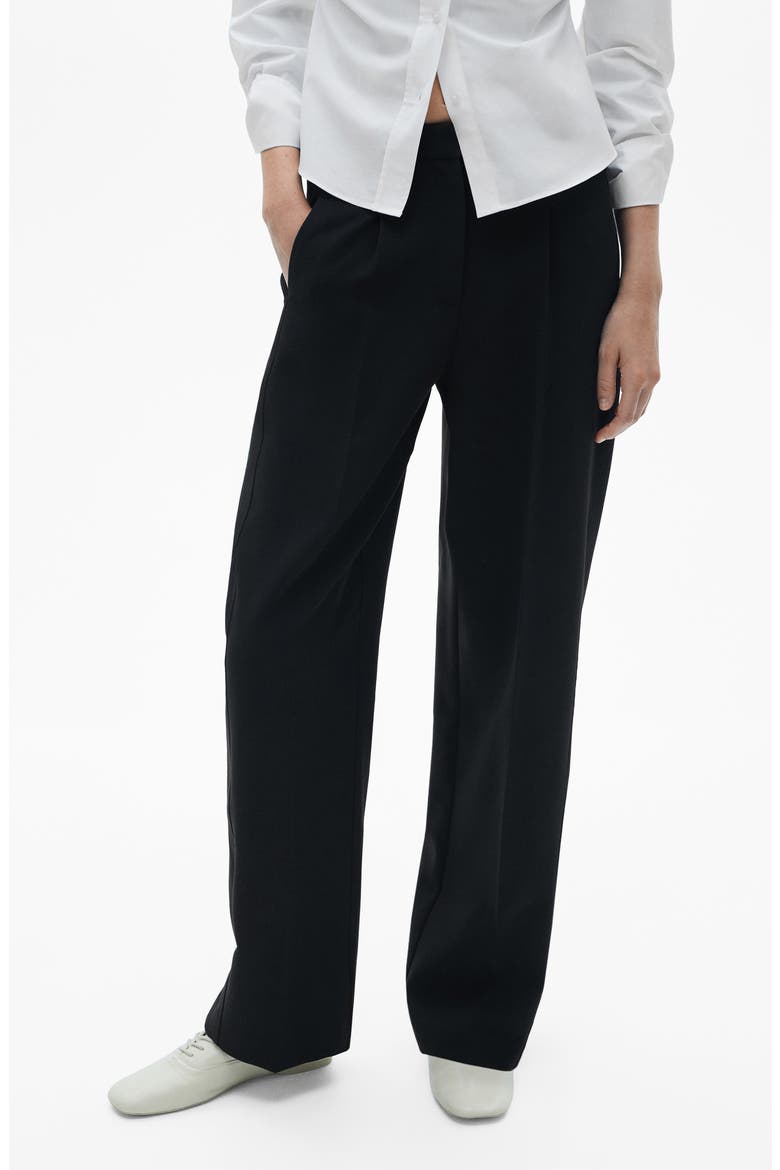 Pleat Front Stretch Straight Leg Pants, Main, color, BLACK