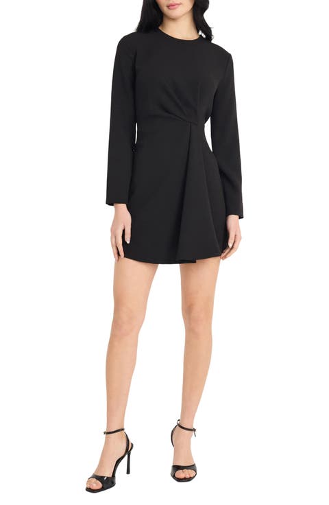 Long Sleeve Gathered Waist Minidress