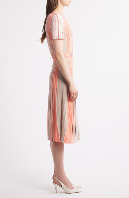 Ming Wang Multi Stripe Soft Knit Fit & Flare Dress In Orange Burst/limestone Multi
