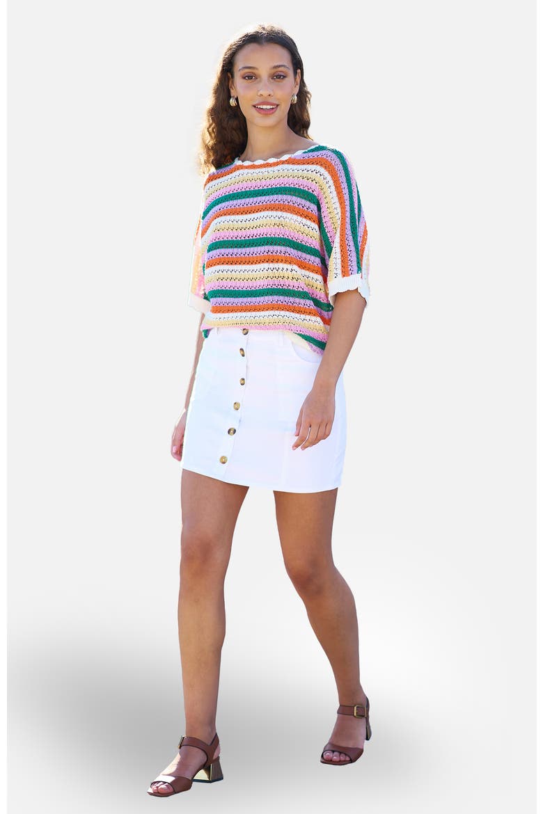 Cotton Stretch Button-Up Mini Skirt, Alternate, color, White
