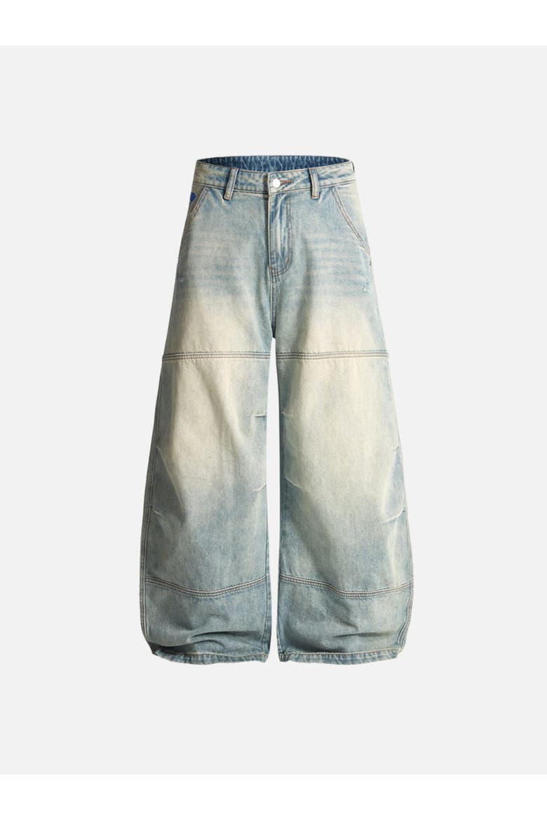 Washed Panel Baggy Barrel Jeans, Alternate, color, Blue