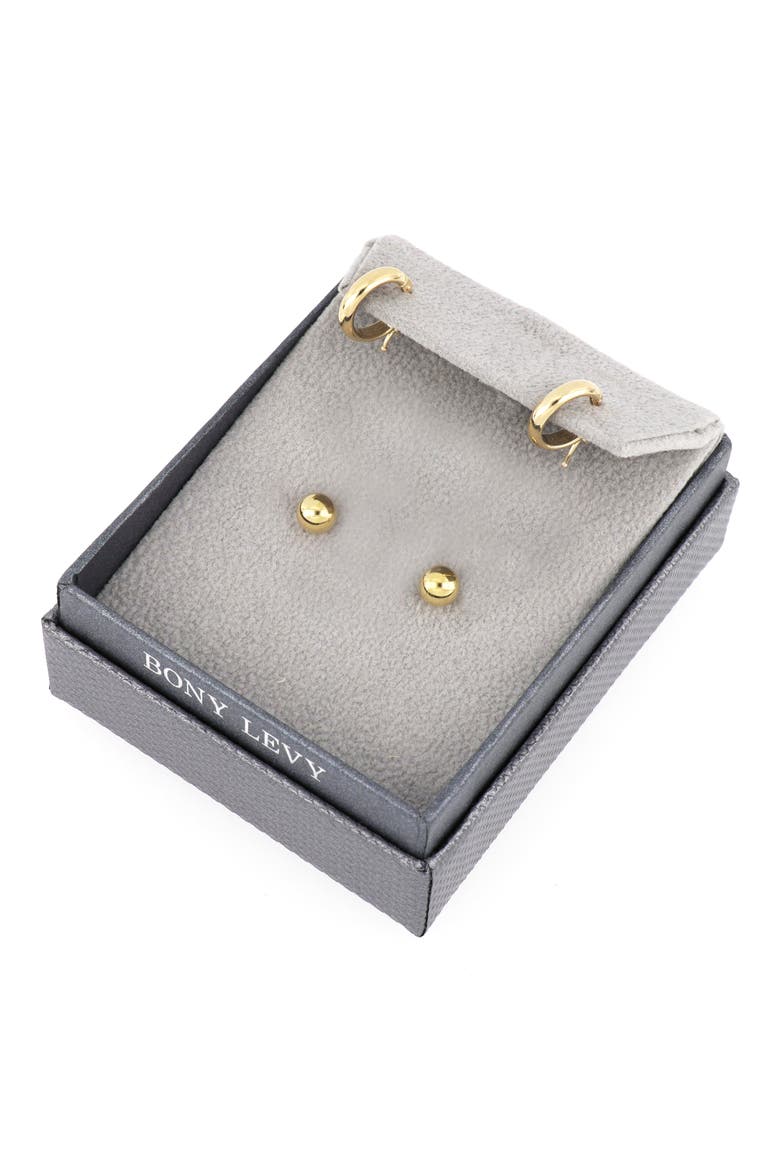 14K Gold Set of 2 Ball Studs & Huggie Hoop Earrings (Nordstrom Exclusive), Alternate, color, 14K YELLOW GOLD