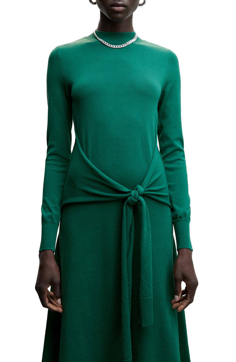 MANGO Tie Waist Long Sleeve Sweater Dress, Alternate, color,