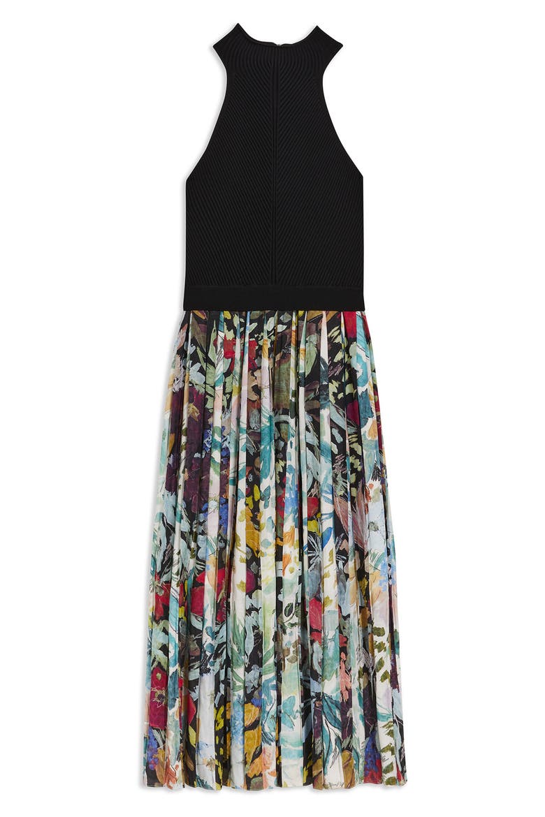 Corino Pleated Midi Dress, Alternate, color, BLACK