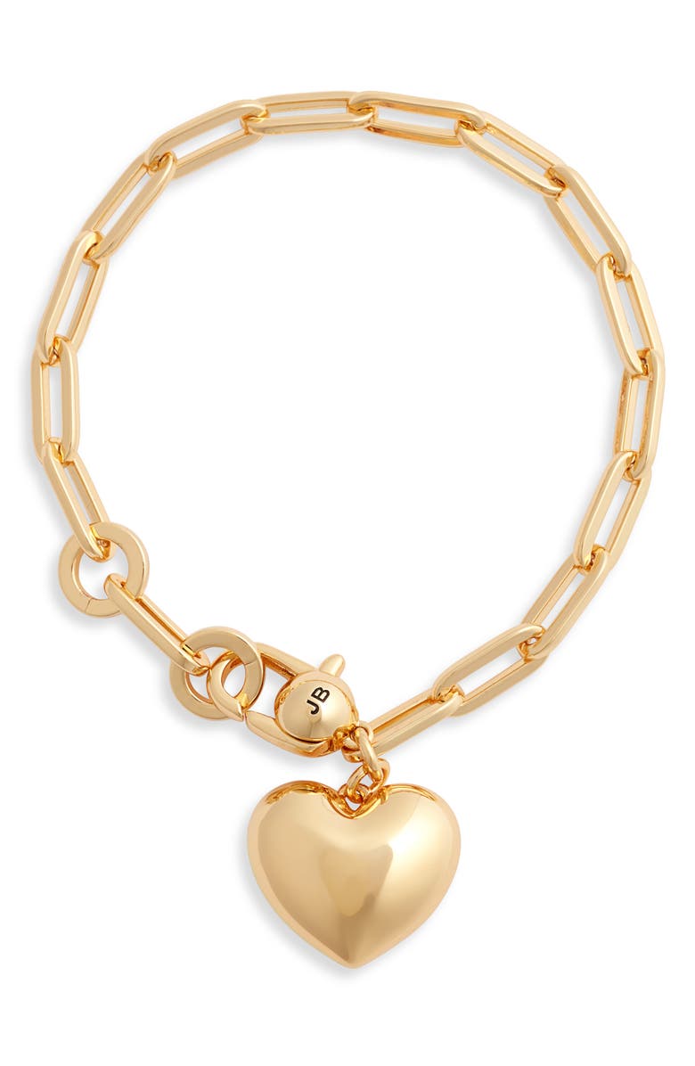 JENNY BIRD Puffy Heart Charm Paper Clip Chain Bracelet, Main, color, 