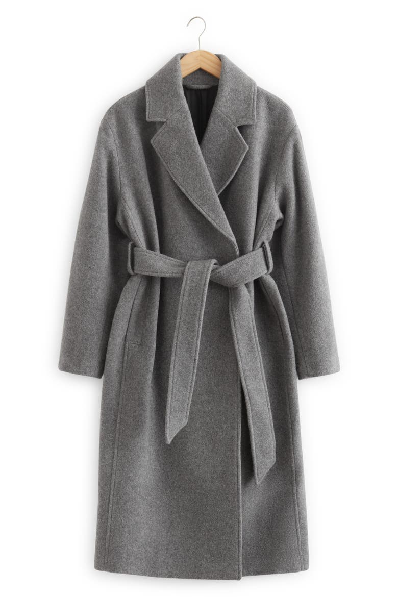 Belted Wool Wrap Coat, Alternate, color, GREY MELANGE